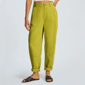 Everlane Green Key Lime Tencel Relaxed Chino Curve Pleated Pant Ankle 8 28" 29"